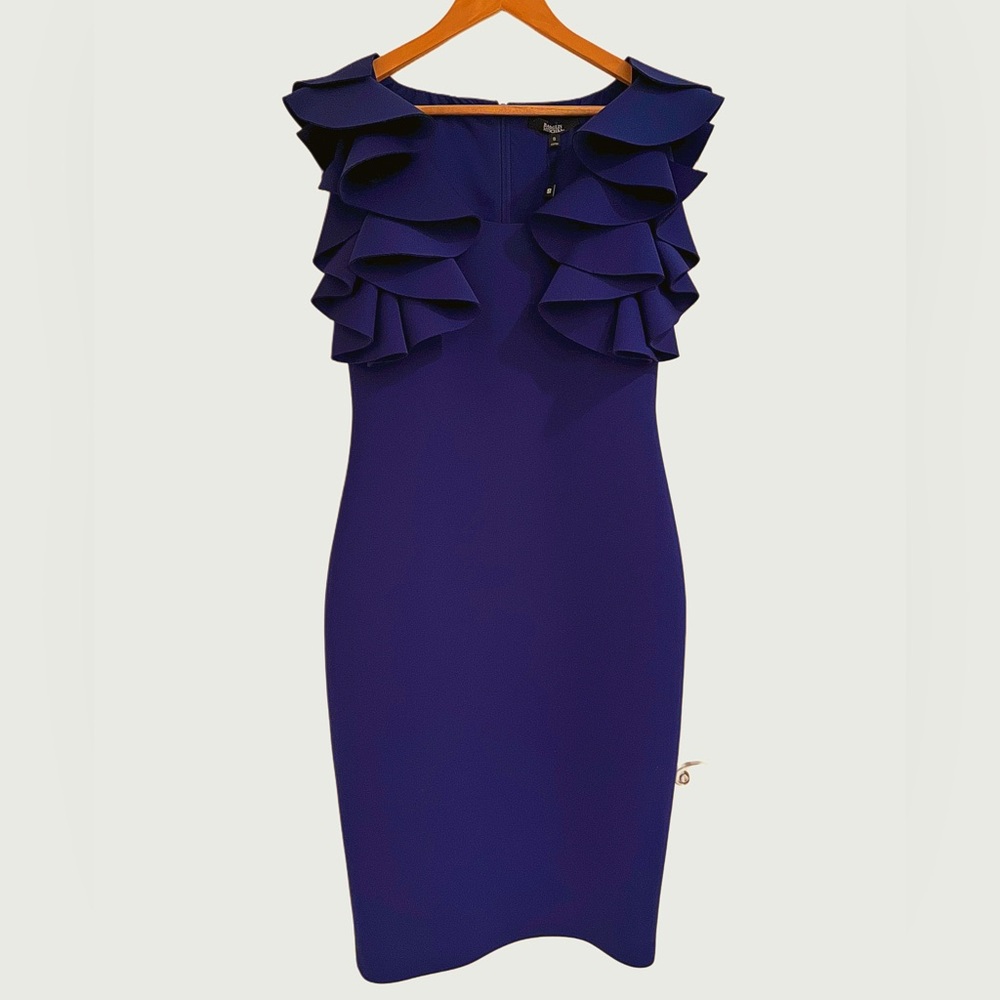 Badgley Mischka Cascade Flounce Shoulder Midi Dress 8